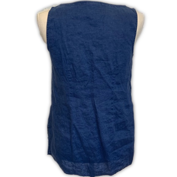 J. Jill blue linen sleeveless top with double split hem and gathered side - Picture 2 of 12